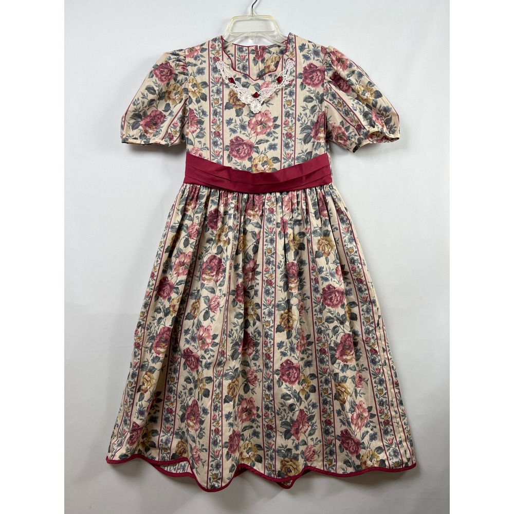 Rare Editions Floral Dress Kids 16 Multicolor Vintage Lace Trim Scalloped Hem